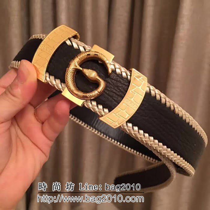 古馳CUCCI 古馳原單義大利進口手工編織鯊魚紋牛皮 海外專櫃新款高端男士皮帶 GHG1148